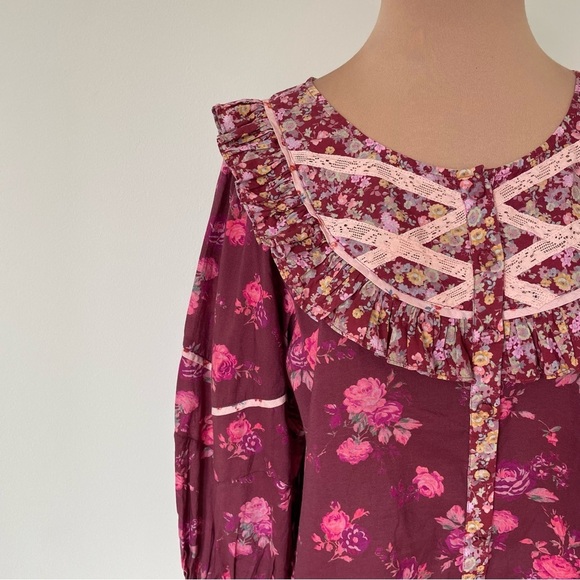 LoveShackFancy X REVOLVE Morrison Spiced Apple Red Cottagecore Peasant Top NWT M - Picture 8 of 12